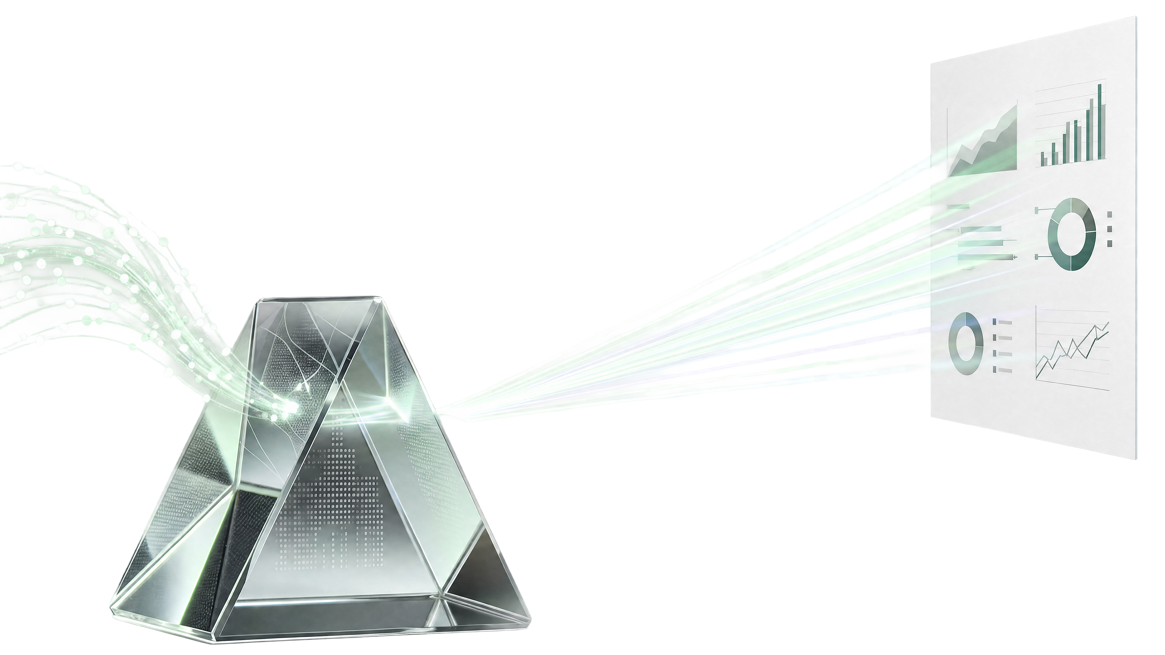 Light streams pass through a glass prism and come out as a clean client dashboard.
